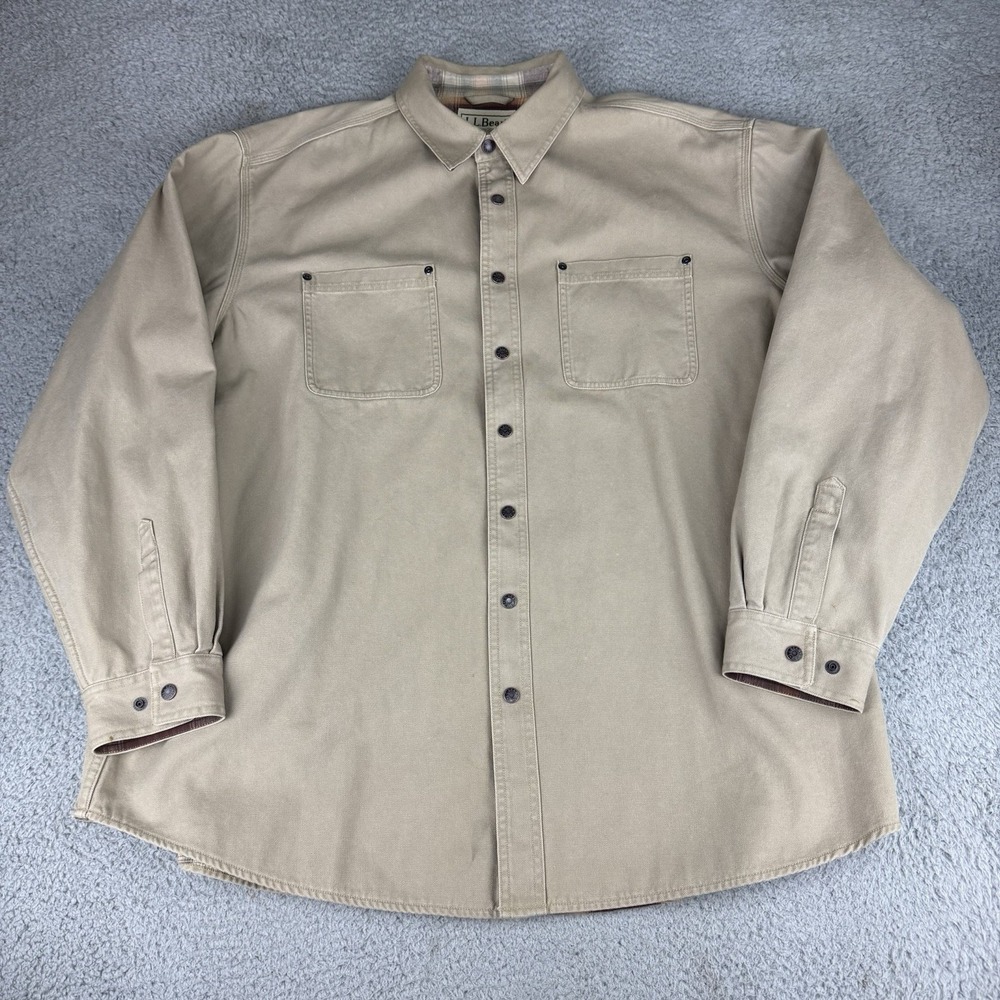 Vintage LL Bean Work Shirt Mens XXL Lined Canvas Work Shacket Snap Button Chore